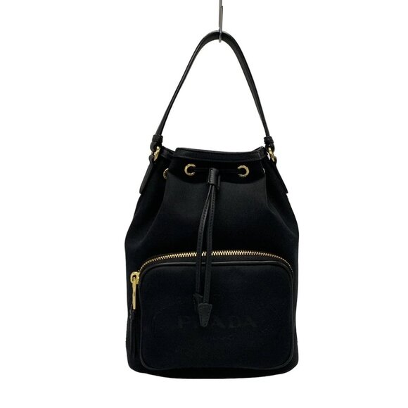 PRADA Logo Jacquard - Black Nylon Leather Handbag 910-080925 - Picture 1 of 14